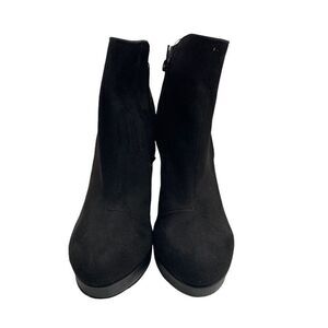 H&M Women's Faux Suede Leather Ankle Wedge Heel Zip Boots Black Size 8